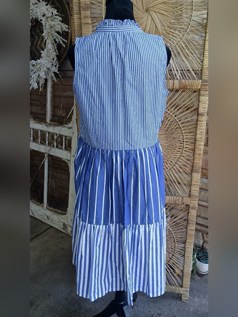 Jcrew Women's Blue/White Striped Tiered Sundress 100% Cotton With Pockets_L - Picture 7 of 9